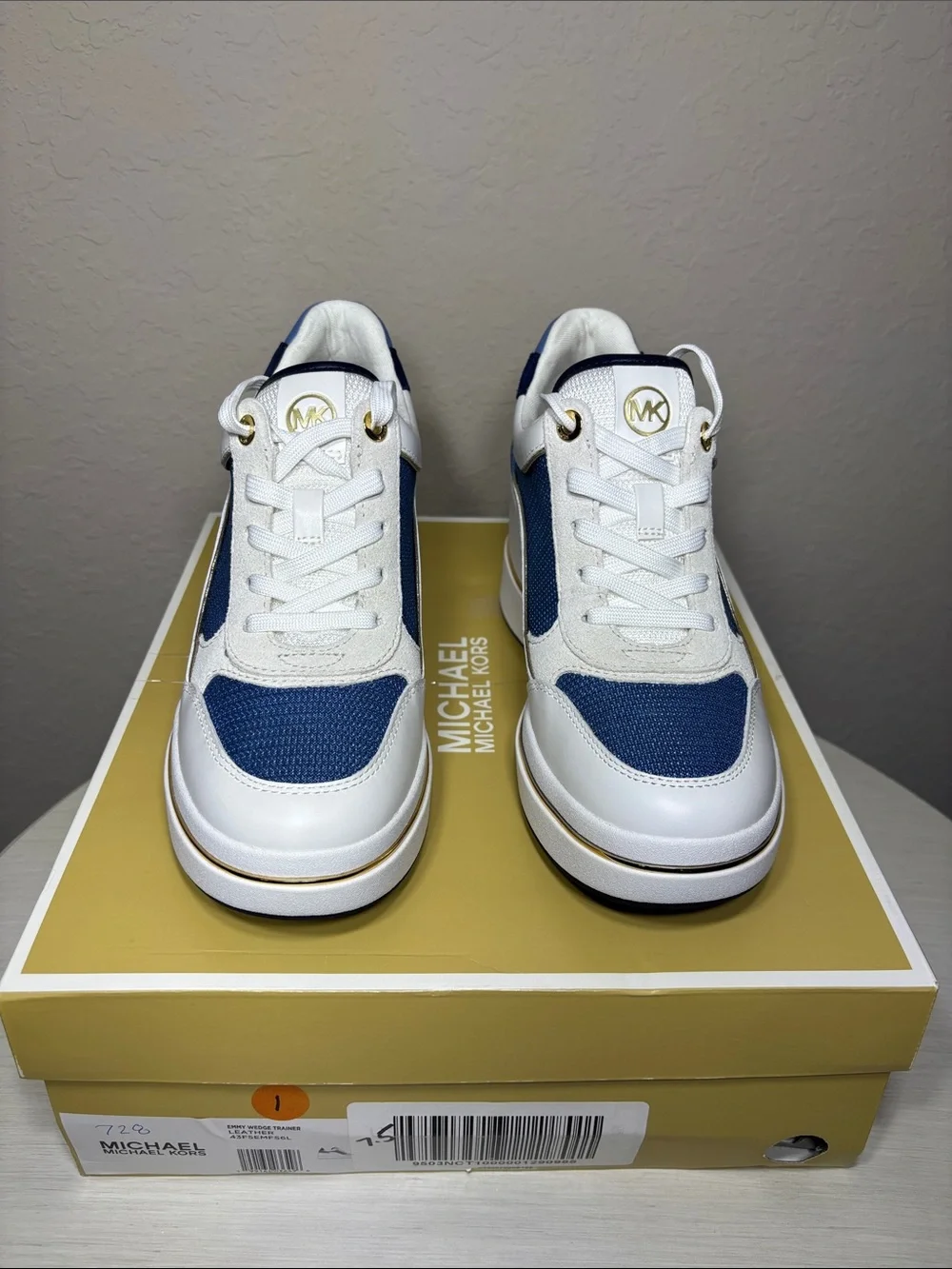 Michael Kors Emmy Wedge Trainer Sneakers French Blue Multi Women's Size 7.5 NIB